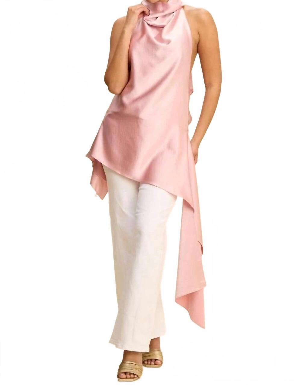 NEW LA FASHION CONCEPTS halter uneven hemline tunic top in pink
